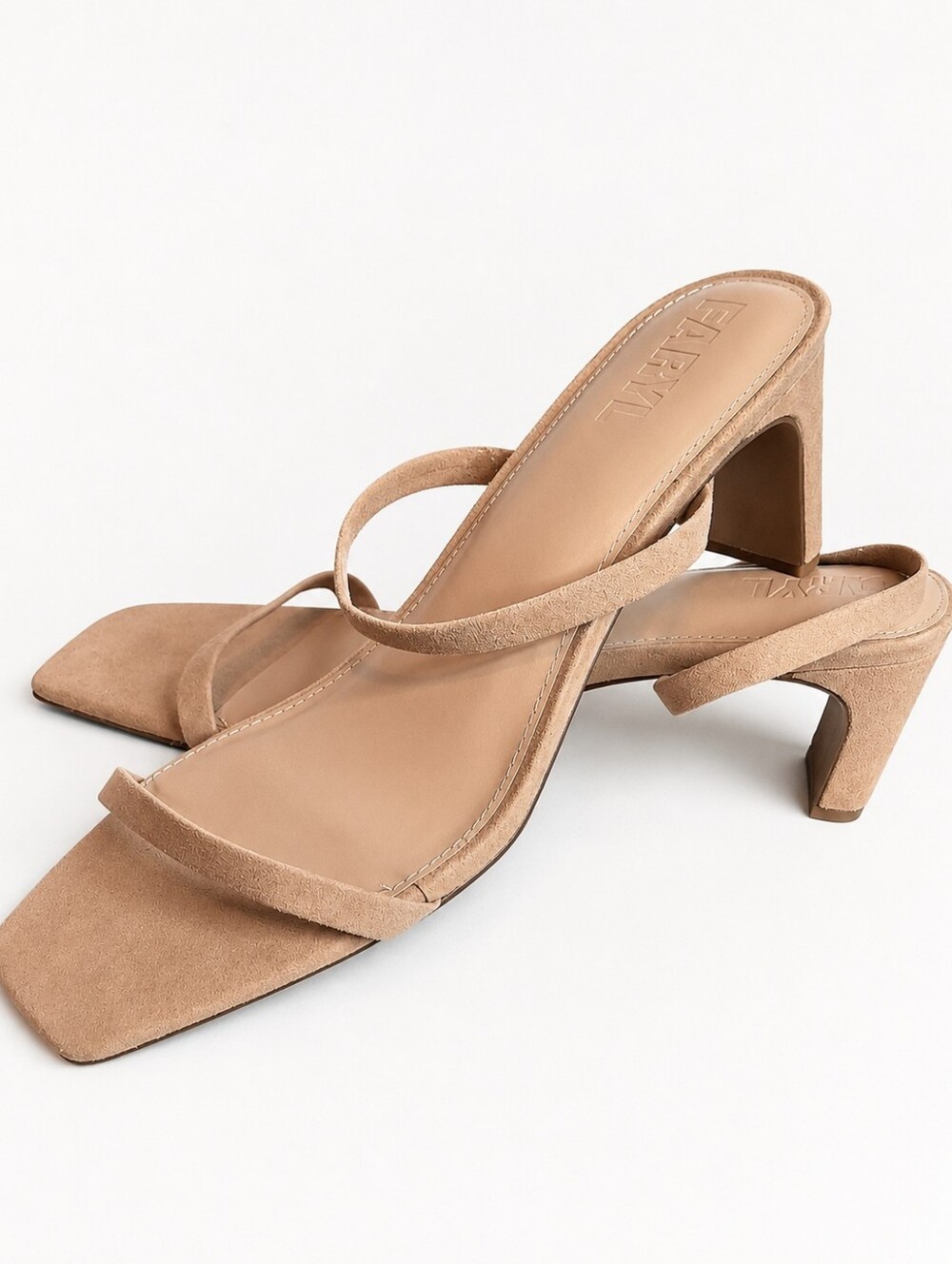 Faryl Nude Beige Suede Square Toe Strappy Block Heel Sandals Size 12 NEW - Picture 2 of 10